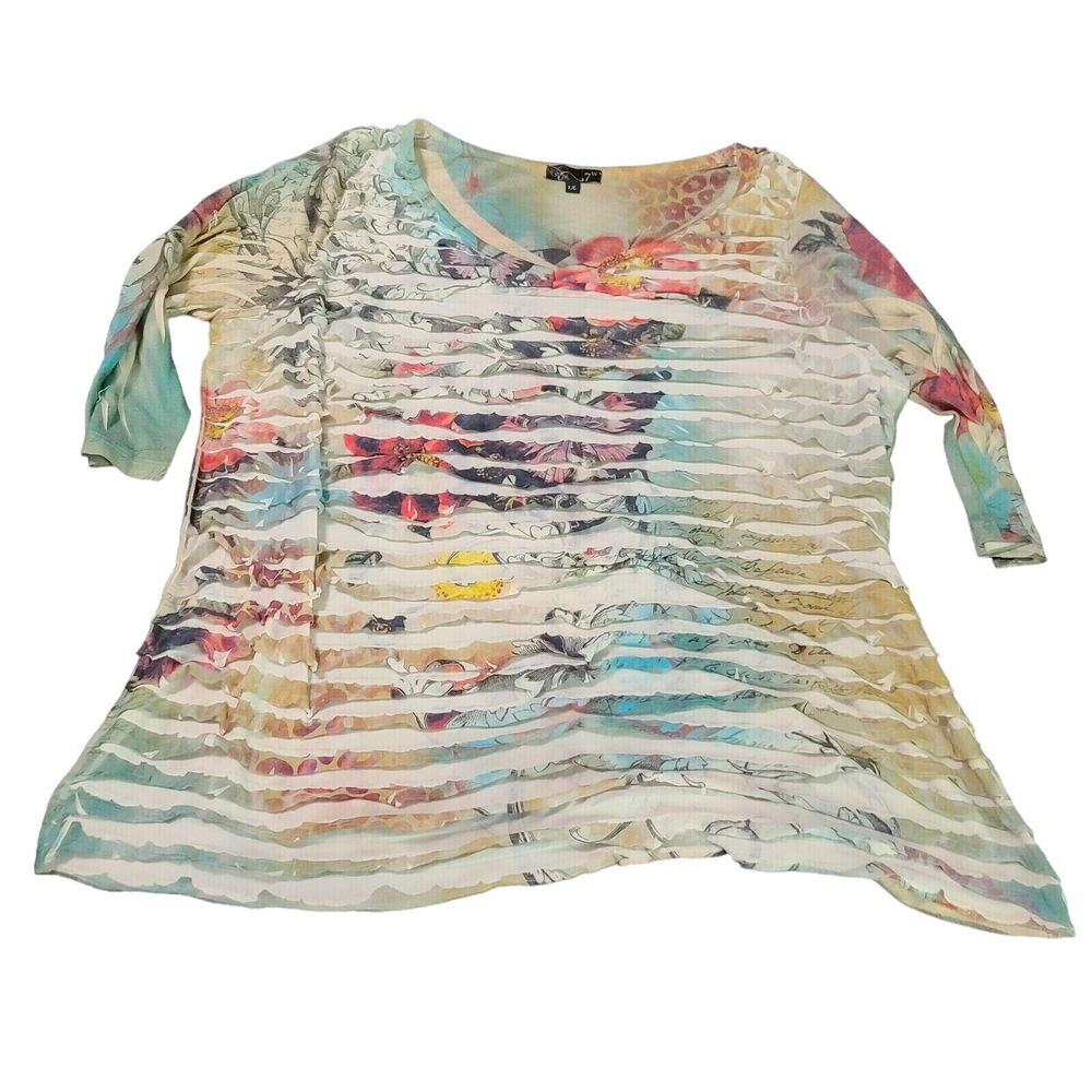 7w Womens Top Multi-Color Size 1X 100% Polyester 3/4 Sleeve Pullover
